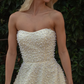 Exquisite Pearl A Line Strapless Light Yellow Satin Long Prom Dress Evening Dress SH8827