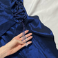 Vintage A Line Sweetheart Neck Ruffle Navy Blue Satin Prom Dress Graduation Prom Dress SH2590