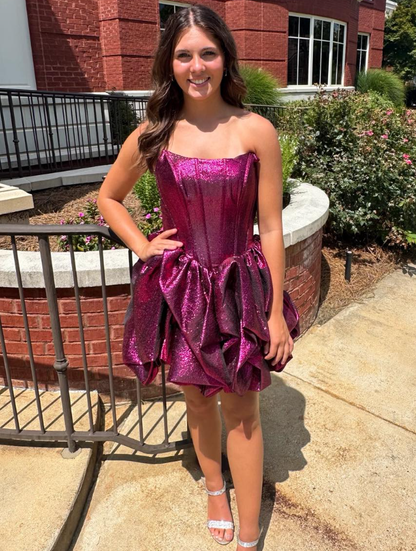 Shiny A Line Strapless Corset Sequin Short Prom Dress Homecoming Dress SH6593