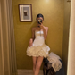 Cute A Line Strapless Pleated White Satin Short Prom Dress Homecoming Dress SH8810