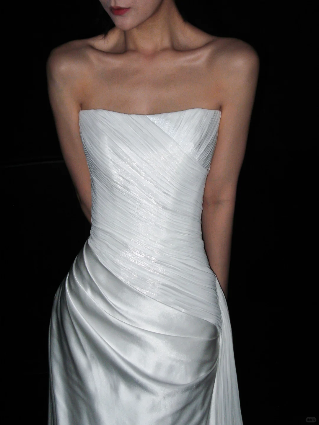 Beautiful Sheath Strapless Pleated Tulle Satin Long Wedding Dress SH8910