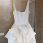 Elegant A Line Strap Exquisite Bow Knot White Satin Prom Dress Evening Dress SH8774