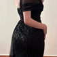 Glamorous A Line One Shoulder Exquisite Black Beaded Tulle Long Prom Dress Evening Dress SH6827
