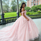 Pink Tulle Applique Long Prom Dress Quinceanera Dress Ball Gown SH970