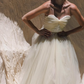 Unique Apricot A Line Sweetheart Neck Flowy Tulle Wedding Dress SH6177