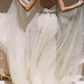 Unique Apricot A Line Sweetheart Neck Flowy Tulle Wedding Dress SH6177
