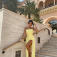 Yellow Sheath Strapless Pleated Chiffon Long Prom Dress Evening Dress with Slit SH4265