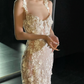 Stunning Mermaid Spaghetti Strap Floral Tulle Long Sweep Wedding Dress Prom Dress SH4718