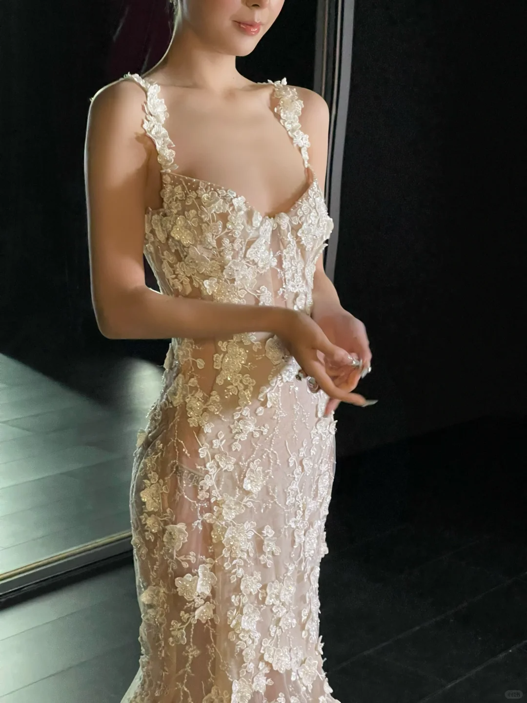 Stunning Mermaid Spaghetti Strap Floral Tulle Long Sweep Wedding Dress Prom Dress SH4718