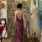 Vintage Purple Mermaid Spaghetti Strap Velvet Open Back Prom Dress 22th Birthday Dress SH4405