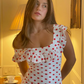 Cute Sheath Spaghetti Strap Red Polka Dot Satin Prom Dress Evening Dress SH7286