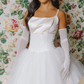 Cute Ball Gown Spaghetti Straps Bow White Tulle Satin Wedding Dress SH6082