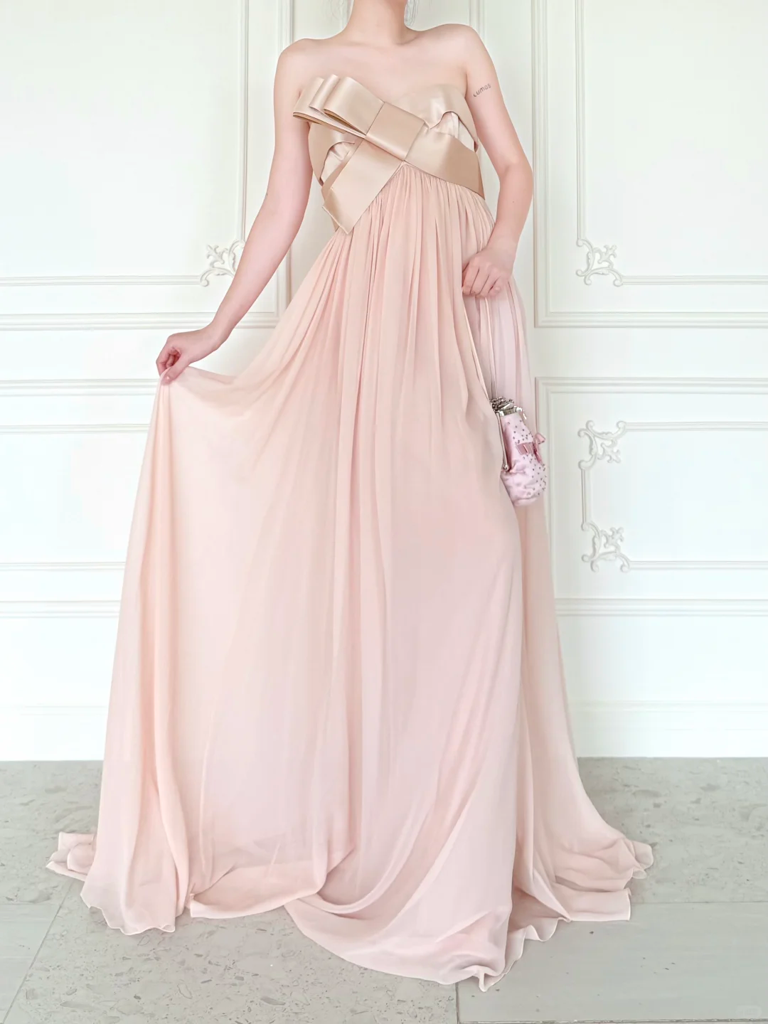 Sweety Light Pink A Line Strapless Chiffon Prom Dress Evening Dress SH6762