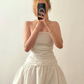 Cute A Line Strapless Ivory Satin Backless Short Prom Dress Homecoming Dress Outfits SH6850