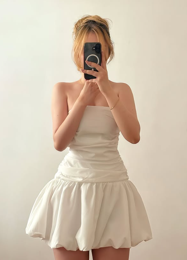 Cute A Line Strapless Ivory Satin Backless Short Prom Dress Homecoming Dress Outfits SH6850