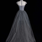 Simple Grey A Line High Neck Satin Tulle Long Prom Dress Graduation Prom Dress SH2521