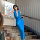 Peacock Blue Sheath Halter Satin Open Back Prom Dress Evening Dress SH4337