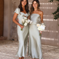 Simple A Line Sage Green Satin Evening Dress Bridesmaid Dress SH2702