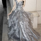 Stunning Grey Ball Gown Off the Shoulder Beaded Organza Satin Prom Dress Party Dress SH5026