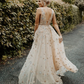 Charming V-neck Floral Long Prom Dress, Evening Dress T132