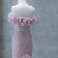 Strapless Pink Chiffon Creased Evening Dress Floor Length Mermaid Prom Dress With Sweep SH1014