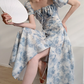 Blue Rose A Line Puff Chiffon Prom Dress Outfits with Slit SH4729