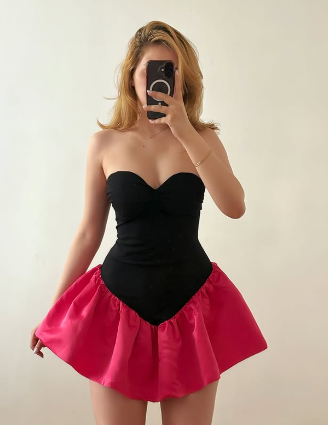 Cute Black-pink A Line Sweetheart Neck Satin Short Prom Dress Homecoming Dress Outfits SH6862