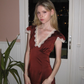 High-class Burgundy A Line V Neck Satin Long Prom Dress Date Dress SH6503