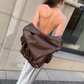 Simple Silver A Line Spaghetti Strap Satin Open Back Prom Dress Wedding Guest Dress SH4451