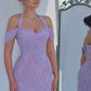 Lilac Sheath Halter Lace Long Prom Dress Evening Dress SH6347