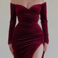 Sexy Burgundy Sheath Long Sleeve Simple Velvet Prom Dress Evening Dress SH5527
