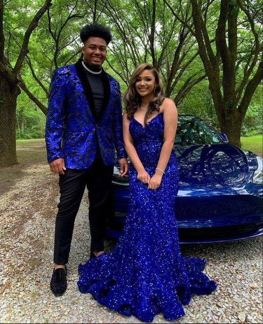 Royal Blue Sweetheart Neck Mermaid Long Sequin Prom Dress SH807