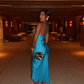 Sexy Sheath Spaghetti Strap Blue Satin Prom Dress Evening Dress SH2243