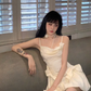 Ivory Bow A Line Spaghetti Strap Satin Short Homecoming Dress Outfits SH5828