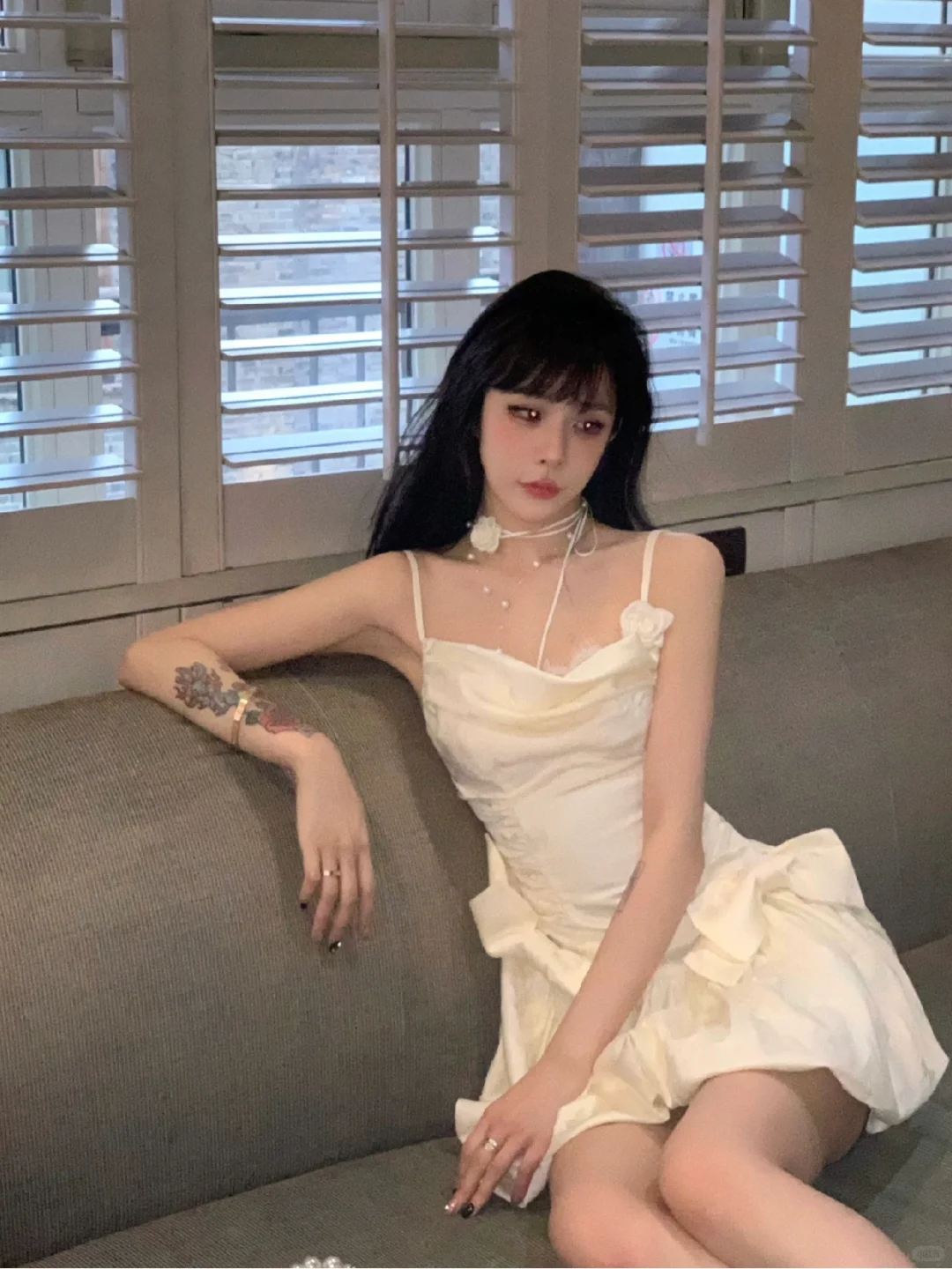 Ivory Bow A Line Spaghetti Strap Satin Short Homecoming Dress Outfits SH5828