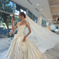 Retro Stunning Ball Gown Strapless Ivory Satin Long Train Wedding Dress SH6091