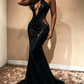 Halter Open Back Long Prom Dresses Cheap Shiny Beads Crystals Illusion Mermaid Formal Gowns R0001