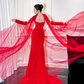 Charming Red Mermaid Strapless Pleated Satin Long Prom Dress Party Dress SH4688