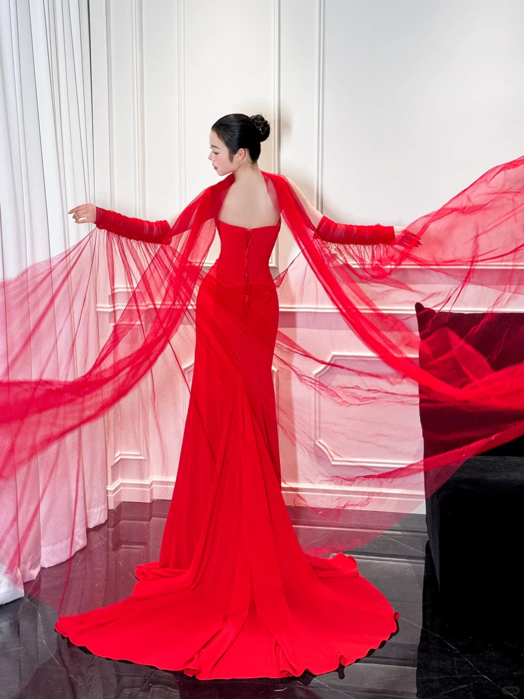 Charming Red Mermaid Strapless Pleated Satin Long Prom Dress Party Dress SH4688