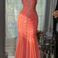 Vintage Mermaid Spaghetti Strap Exquisite Rhinestone Tulle Prom Dress Wedding Guest Dress SH4551