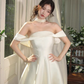 Classic White A Line Off the Shoulder Satin Short Prom Dress Homecoming Dress SH6006