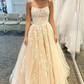 Simple Spaghetti Straps A-Line Lace Appliques Tulle Long Prom Dress KS7930