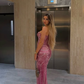 Dazzling Sheath Sweetheart Neck Pink Beaded Tulle Prom Dress Evening Dress SH6273