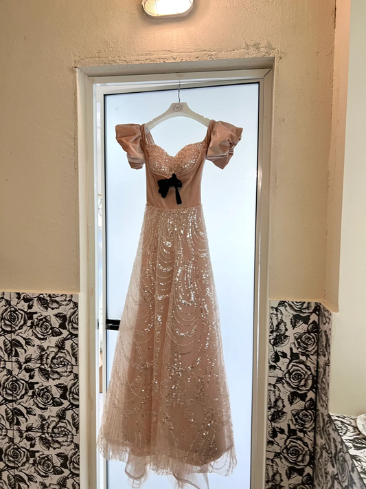 Princess A Line Puff Sequin Velvet Tulle 18th Birthday Dress Prom Dress SH3846