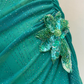 Vintage A Line Spaghetti Strap Rhinestone Green Chiffon Prom Dress Evening Dress SH2204