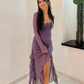 Grape Purple A Line Long Sleeve Ruffle Tulle Homecoming Dress Date Dress Outfits SH3631