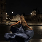 Elegant Dark Blue A Line Straps Beaded Satin Long Prom Dress SH5162