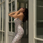 Vintage Sheath Spaghetti Strap Pink Print Floral Satin Prom Dress Evening Dress SH4252