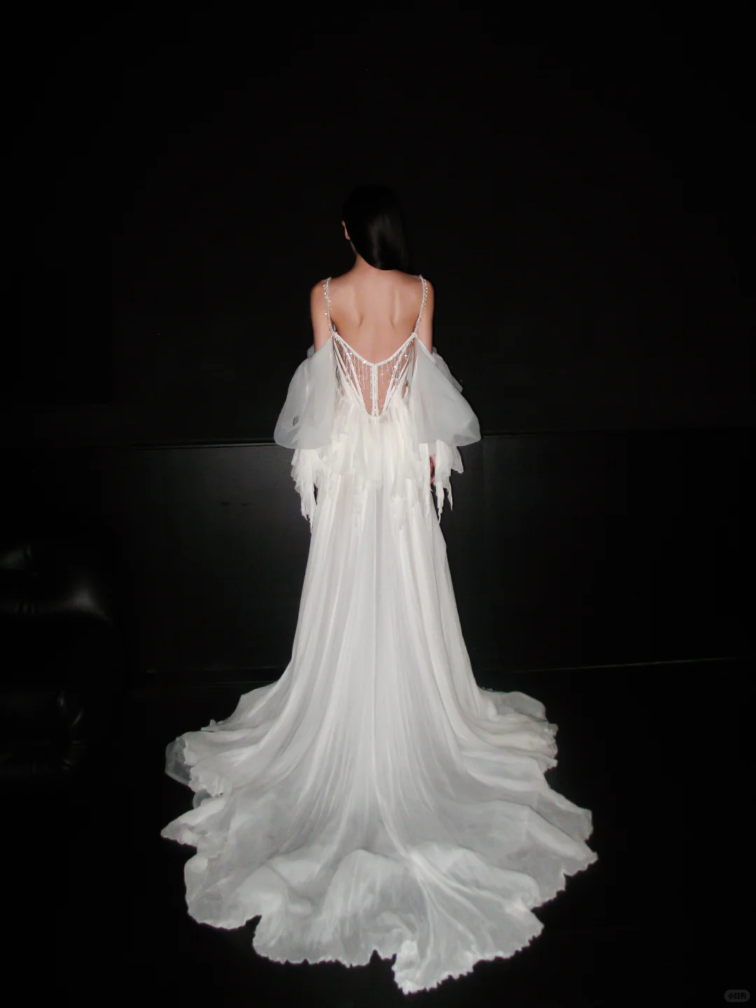 Graceful Flowing A Line Beaded White Chiffon Long Wedding Dress SH5872