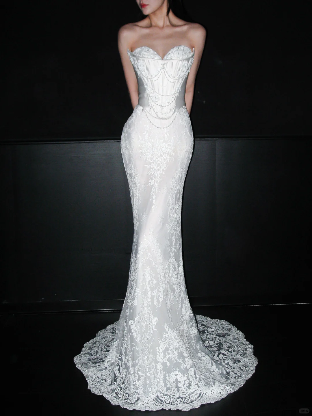 Glamorous Mermaid Strapless Corset White Beaded Sequin Lace Long Wedding Dress SH8922